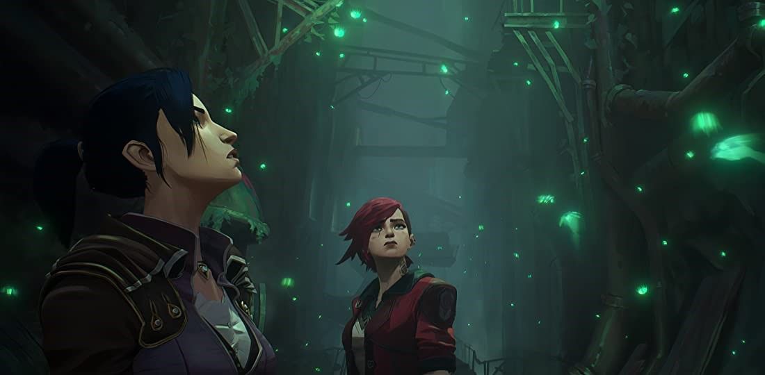 Vi shows Caitlyn the undercity where many fireflies dance around them