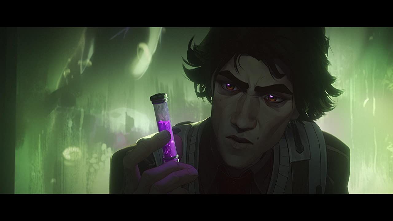 Viktor from Arcane looks at purple potion in vial